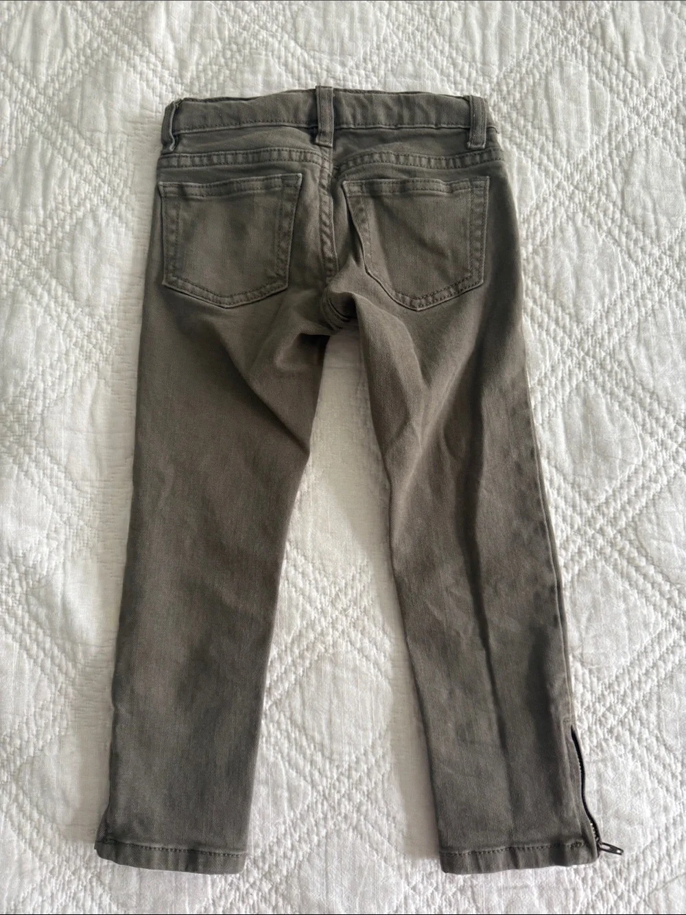 Lands end olive green skinny pencil leg jeans for toddler girls zipper sides 4